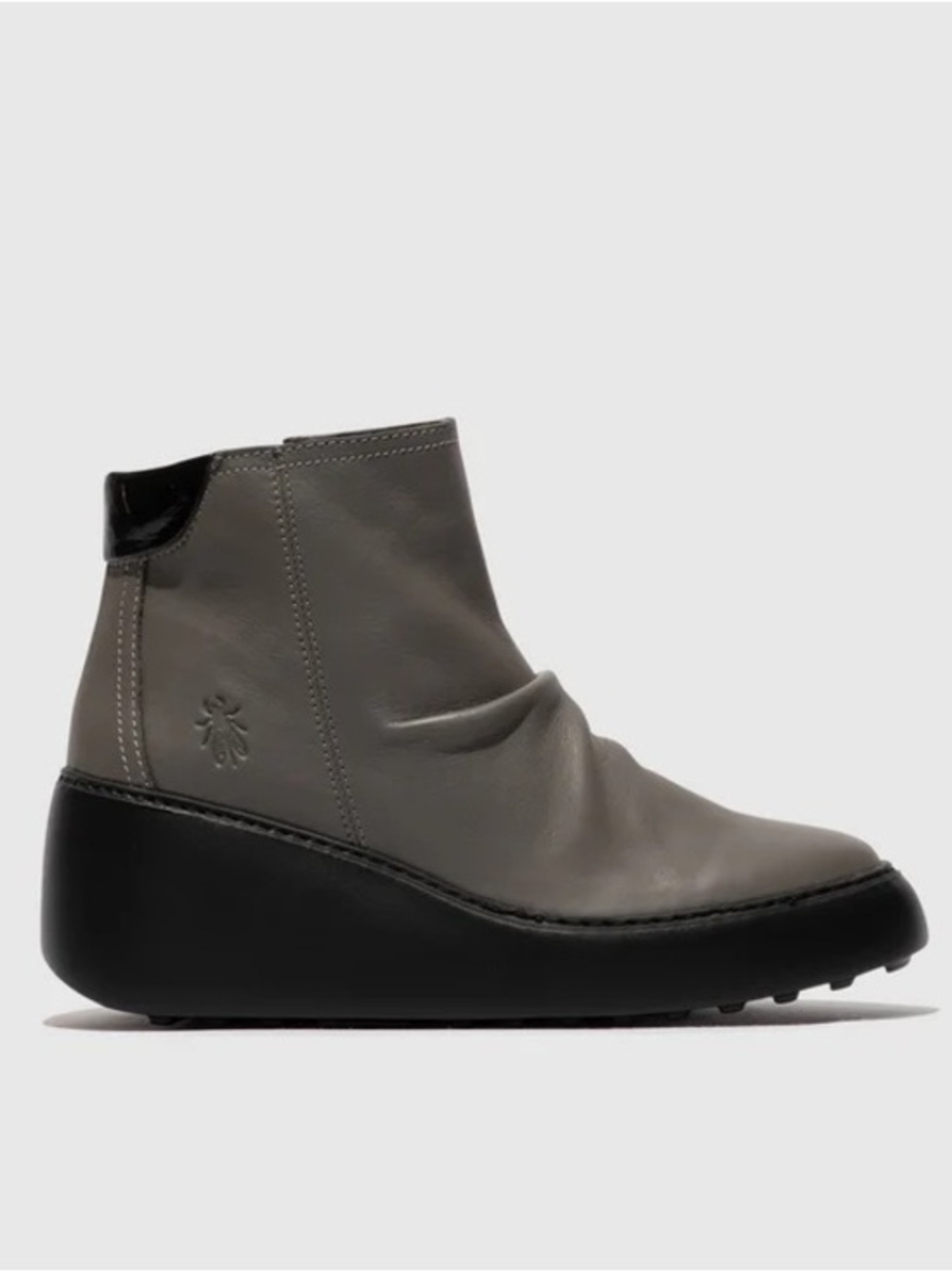 Fly London Dabe Leather Slouch Ankle Boots Wedge Grey Size 40